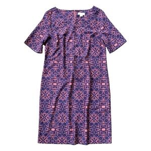 Monsoon Geometric Print Shift Dress Coral Pink Blue Size UK 12 / US 8